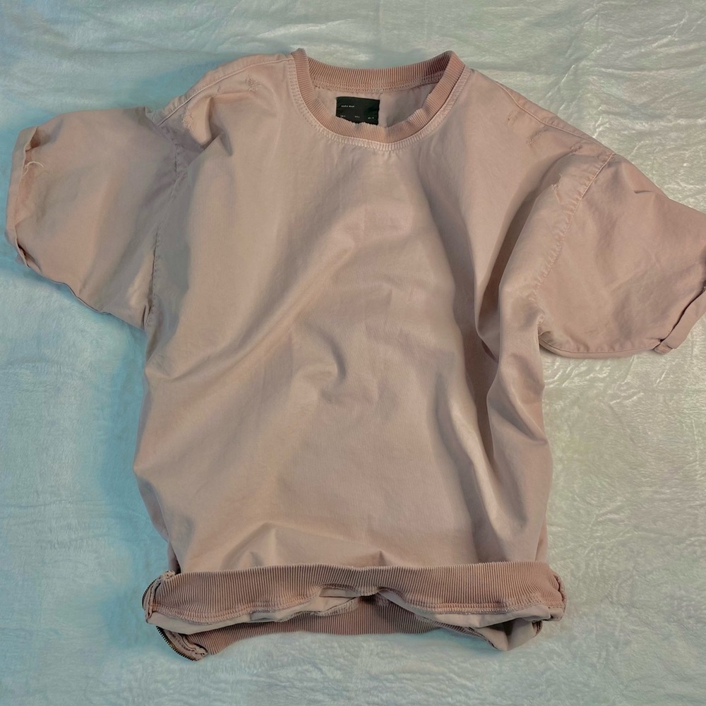 Zara Man Oversized Distressed Denim Pullover Sweatshirt - Salmon Pink